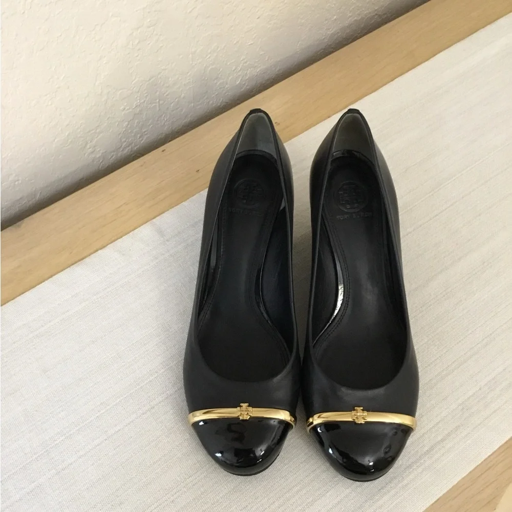 Tory Burch Pacey wedges Black Patent Leather Cap Toe Shoes For Woman Size 8M - Picture 5 of 13